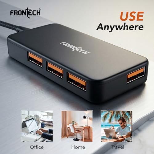 Image of Frontech 4-in-1 USB Hub | Type-C to 4x USB 2.0 Ports | 480Mbps Data Transfer | 1.5m Long Braided Cable | Plug & Play | Compact & Lightweight Design | Laptop, PC & Tablet | 1 Year Warranty (NC-0083)