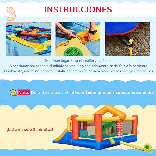 Miniatura 4 de Outsunny Castillo Hinchable Con 2 Toboganes 2 Camas De Salto Y Piscina Para Niños 3 Años Incluye Inflador Y Bolsa De Transporte Para Interior Exterior 380x370x230 Cm Multicolor