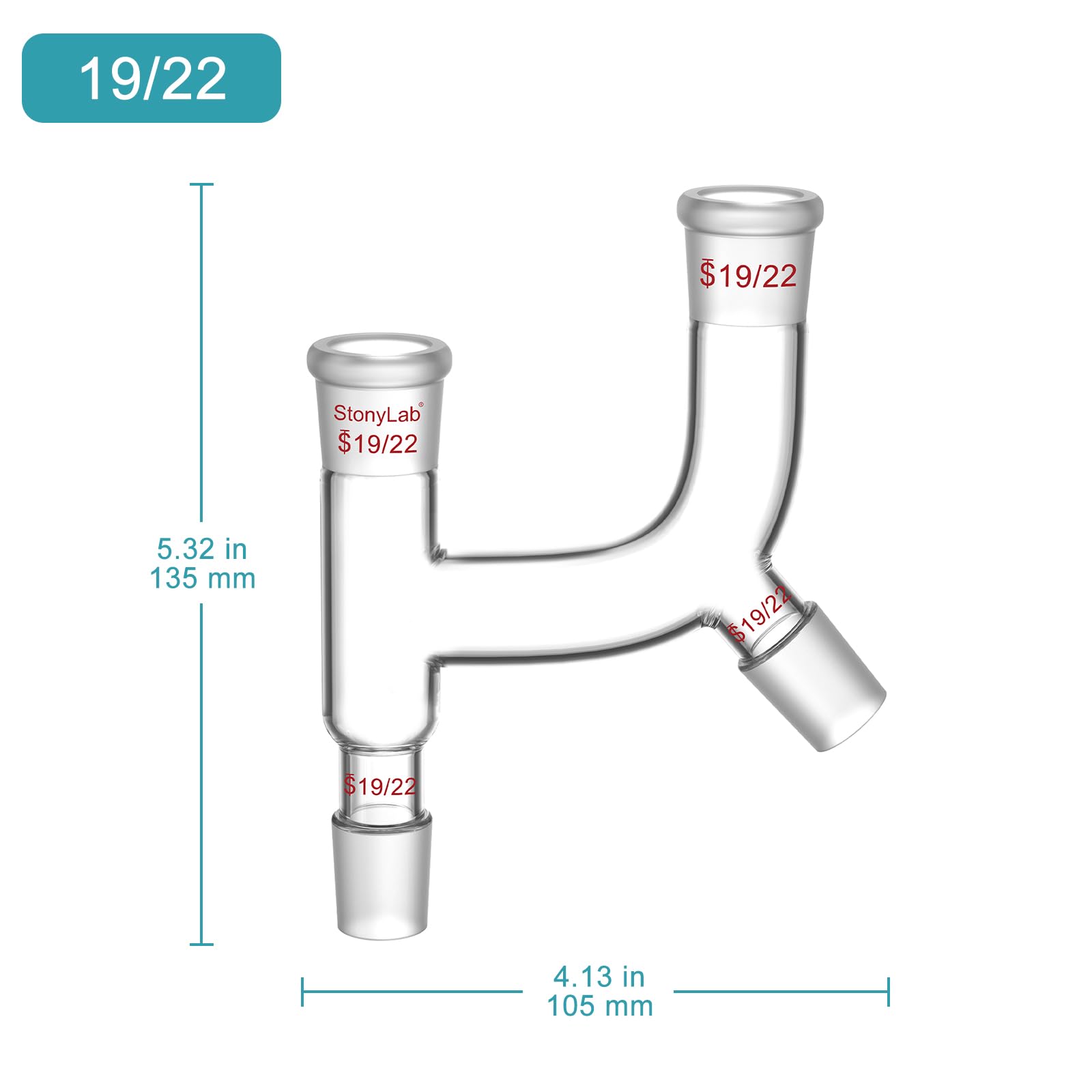 stonylab Borosilicate Glass Claisen Adapter, Four 19/22 Joints Claisen Distillation Adapter for Laboratory — Amazon image 2