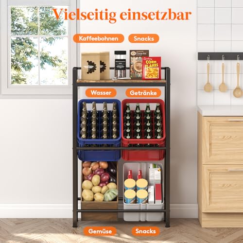 Lifewit Getränkekistenregal mit Ablage für 4 Kisten, 32D x 70W x 117,3H cm Regale für Getränkekisten, Kistenregal Getränkeregal Bierkistenregal Freistehend Kistenständer, Rustikales Braun
