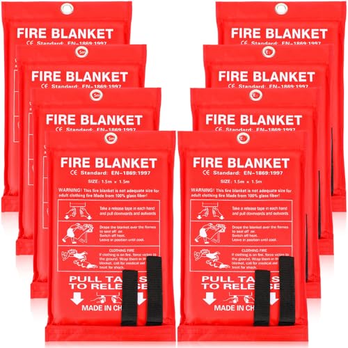 Image of 8 Pack Fire Blanket Fiberglass Fire Emergency Blanket 59 x 59 Inch Flame Retardant Fire Suppression Blanket Fireproof Emergency Survival Fire Blanket for Home Kitchen Car Office Warehouse