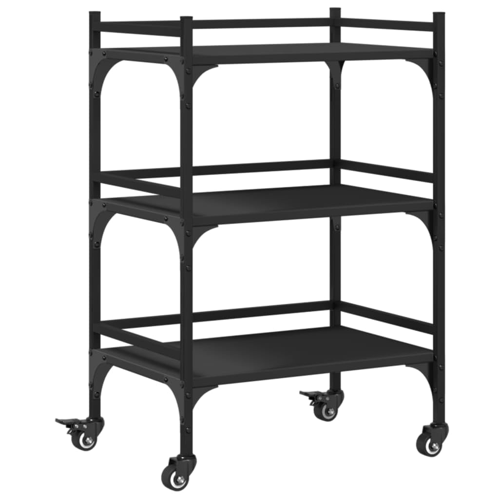 Carrello da cucina in legno e acciaio, carrello con 4 ruote