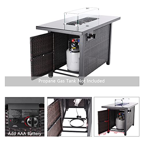 Outdoor Propane Gas Fire Pit Table, 43 Inch 50,000 Btu Auto-Ignition Propane Fire Pit Table, Csa Approved With Glass Wind Guard, Waterproof Cover, Lava Stone For Outdoor Garden/Patio. #TOP4
