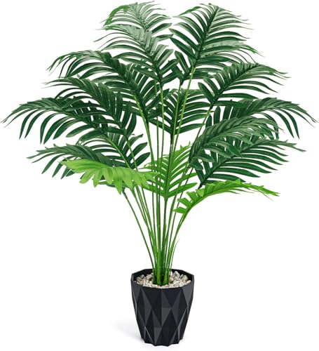 BTSD-home 28 Artificial Plants Large Artificial Palm Tree UV Resistant Artificial Plants Outdoor for Living Room Porch Balcony Garden Decor Indoor (Black Pot)