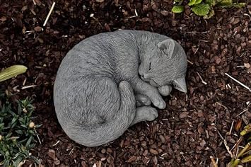 Curled up Sleeping cat Figurine Garden Resting Kitty Statue Cute Concrete cat Sculpture Great Gift for pet Lovers