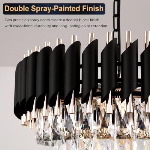 Image of Modern Black and Gold Crystal Chandelier 35 inch Large Light for High Ceiling