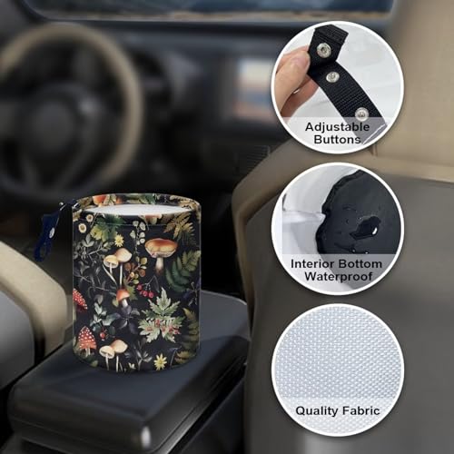 Image of Floral Mushroom Car Trash Bag Car Trash Can with Adjustable Buttons Collapsible Multipurpose Car Storage Bag Road Trip Essentials