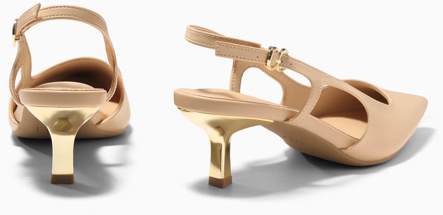 Coutgo Womens Low Kitten Heels Slingback Pumps Closed Pointed Toe Buckle Party Work Dress Shoes - Image 5