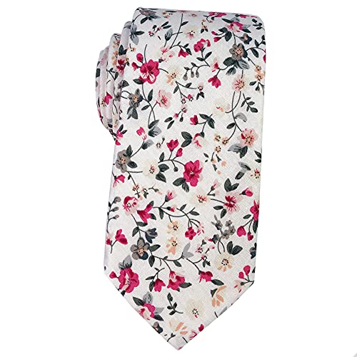 Image of Mantieqingway Men's Cotton Floral Neck Tie 2.56'' Printed Skinny Tie