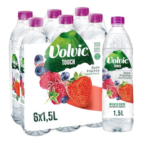 Volvic Touch Rote Früchte Geschmack – Erfrischungsgetränk mit natürlichem Mineralwasser und Rote Früchte-Geschmack – ohne Konservierungsstoffe – 6 x 1,5 l