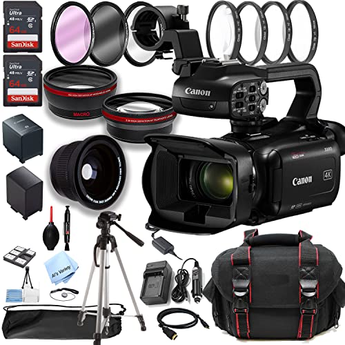 Canon XA60 Professional UHD 4K Camcorder+ FishEye,Wide Angle & Telephoto Lenses +128GB Memory + Spare Battery +Tripod + Case + Filters, and More (32pc Bundle)