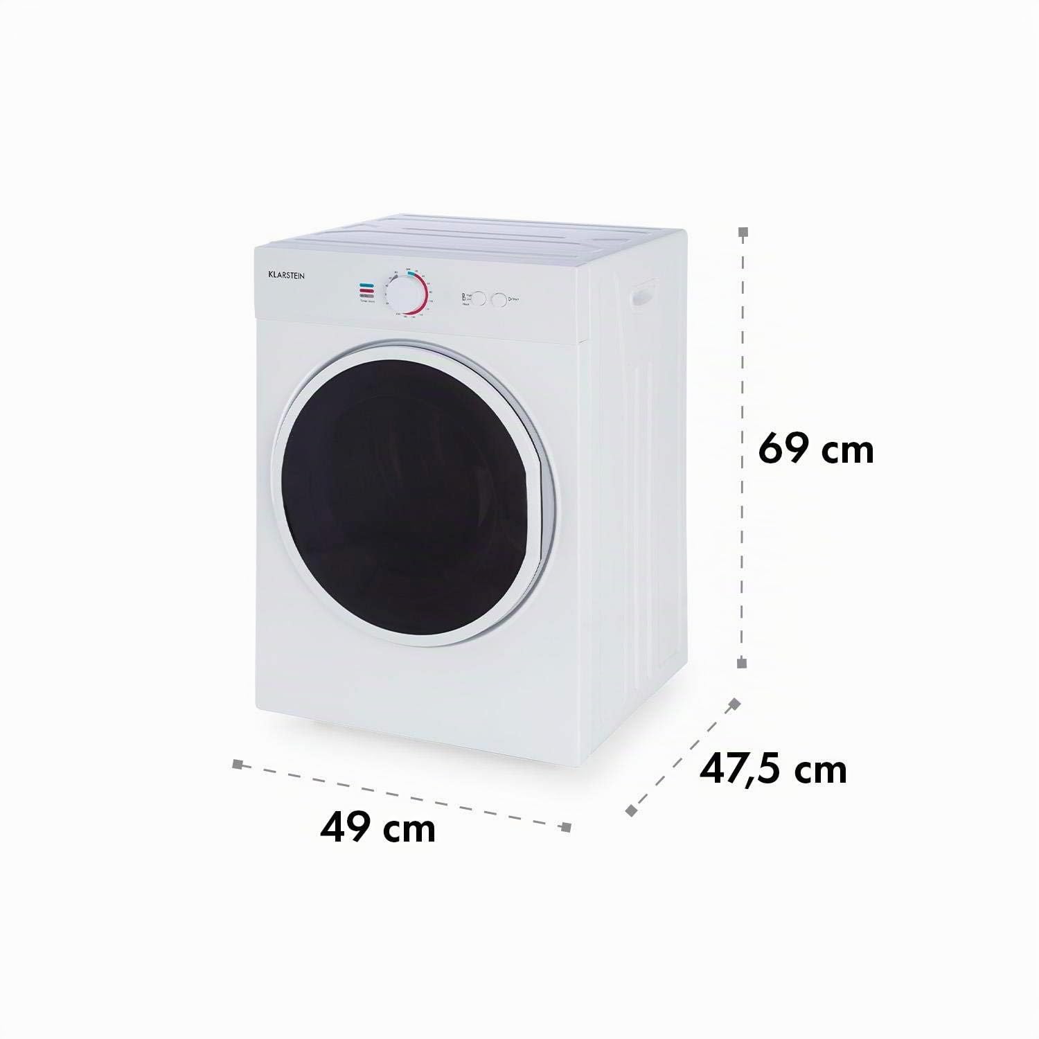 Klarstein Jet Set - Secadora de ropa por salida de aire, Potencia 1020 W, 2 niveles, Temporizador 20-200 min., Tambor de acero inoxidable, Capacidad 3 kg, 60 dB, 49 x 69 x 47,5 cm, Blanco seda