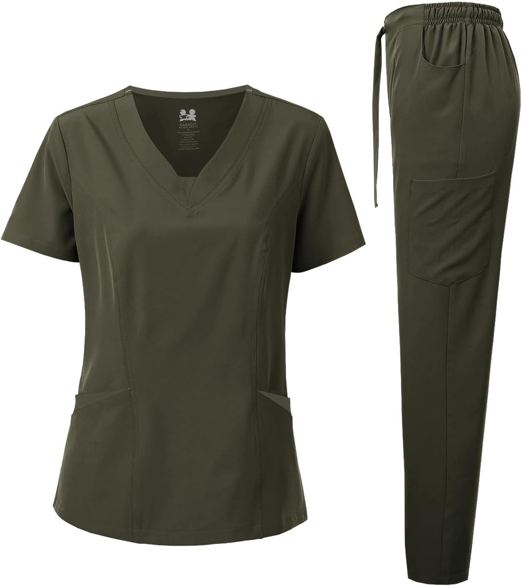Dagacci Scrubs for Women Set  4-Way Stretch Top and Pants Womens Scrub Sets, Contrast V-Neck and Pocket