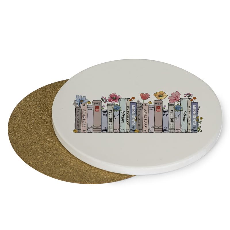 Taylor Albums as books Coaster, Floral Bookcase Albums Design, Tableware, Coffee, Tea, Drink Coaster. (Round Ceramic Coaster)