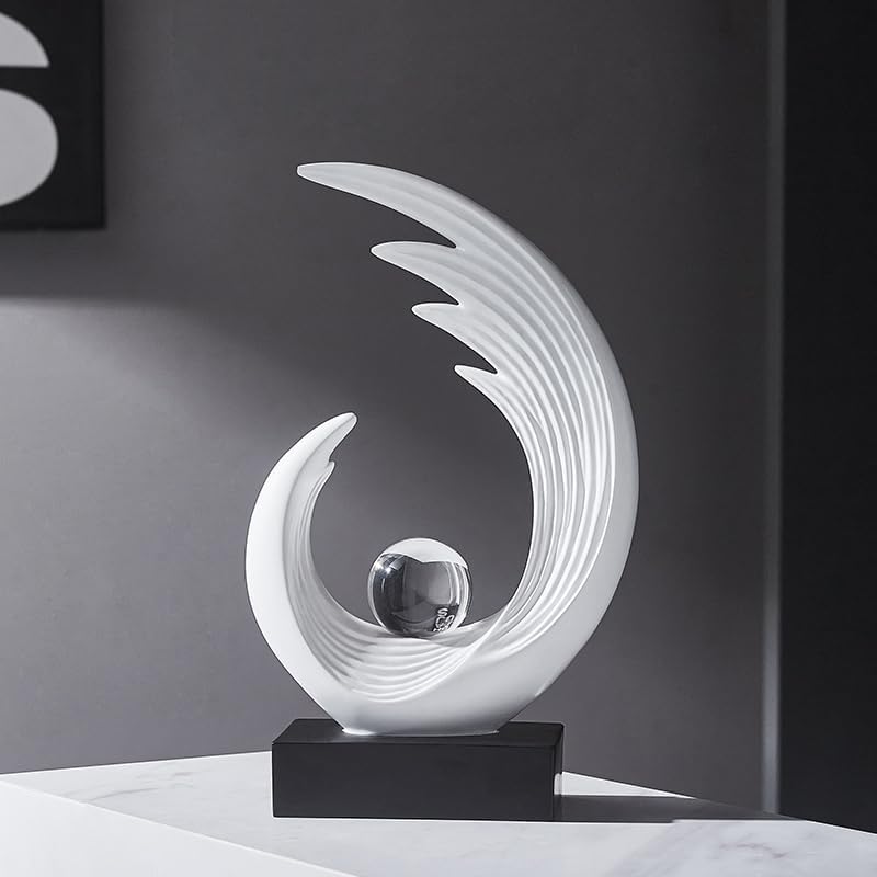 Modern Abstract Art Sculptures, Gold Entryway Table Accents, Black Shelf Decor Accents, Abstract Art Resin Sculpture for Dining Room, Office & Coffee Table – Centerpiece Fireplace Decor (White) - Image 2