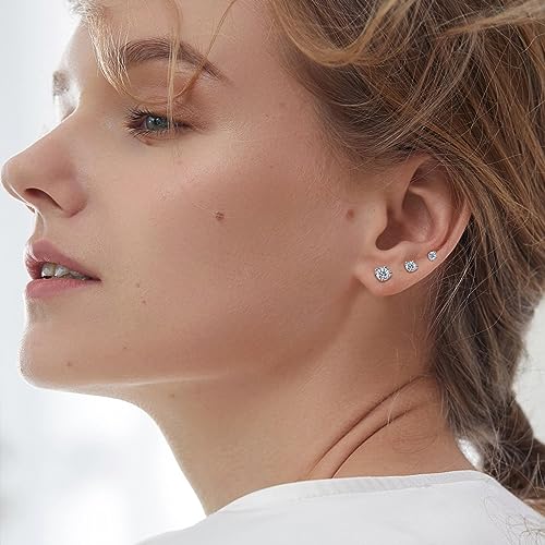 MASOP VOGU 3-5mm Sterling Silver Stud Earrings Set 14K White Gold Plated Hypoallergenic Tiny Round Cut CZ Cubic Zirconia Simulated Diamond Cartilage Studs for Women Men4