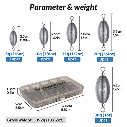 THKFISH Pesos de Pesca Em Linha com Rotação de 360 Graus, Chumbadas, Configuração Rápida, 30 Peças d
