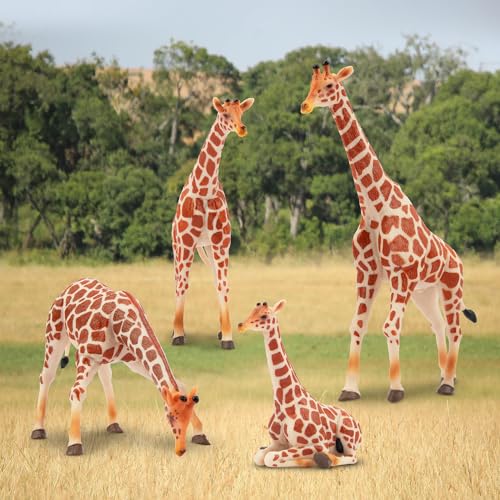 TOYMANY 4 Stück Giraffen Familie Tiere-Figuren Set Safari Spielfiguren Realistische Giraffen Spielzeug Dschungeltier-Figuren Tierfigur Plastiktiere Zoo Dschungel Wald Wild, zum Spielen oder als Deko