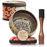 Handmade Tibetan Etched Singing Bowl Set with Case – Meditation Bowl & Sound Bowl with Cushion, Mallet & Guide – Portable Sound Therapy Tool – Sound Bath Accessories – Mindfulness Gift Ideas