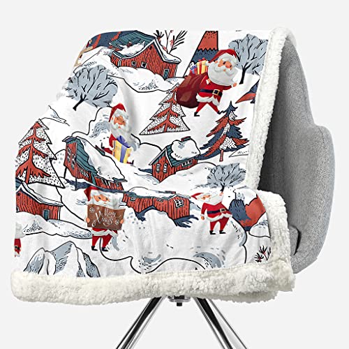 Krisin Christmas Sherpa Fleece Throw Blanket, Warm And Cozy Double-Sided Kids Cashmere Blanket Holiday Theme Cartoon Santa Claus Print Sherpa Fleece Throw Blanket For Bed, Sofa And Couch #TOP1