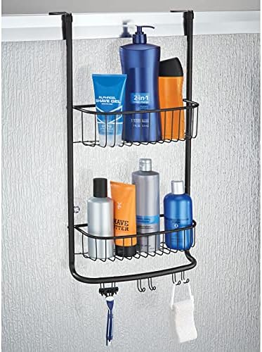 mDesign Over Door Shower Caddy  Stainless Steel Shower Shelves  No Drilling Required  Hanging Shower Storage Baskets for Shower Accessories on 2 Tiers  30.5 cm x 16.5 cm x 61 cm  Matte Black