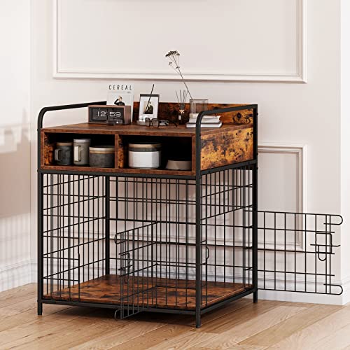 Saudism Small Dog Crate Furniture, Puppy Dog Kennel Indoor, Wood Dog Cage Table With Drawers Storage, Heavy Duty Dog Crate, Jaula Para Perros, Sturdy Metal, 27.6" L×20.5" W×31.9" H #TOP4