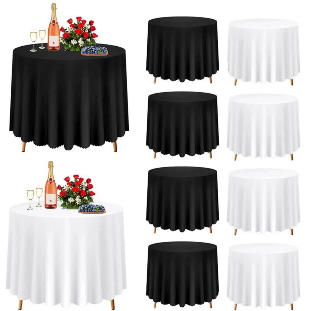 MAIL MORE Round Tablecloth – Durable Polyester Table Cover – Spill-Resistant, Washable & Wrinkle-Free – Perfect for Dining, Garden, Parties & Events (Black, Ø 90 inch (229 cm))