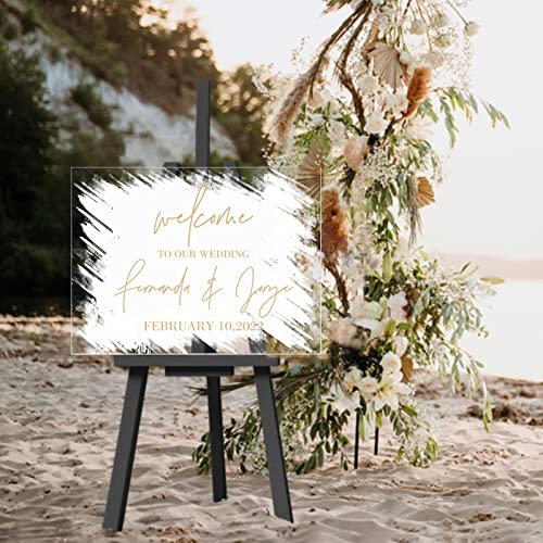 Letrero de boda acrílico transparente con diseño elegante personalizable para celebraciones 7