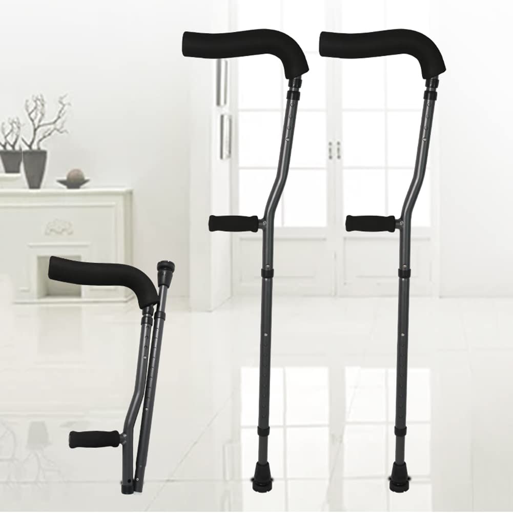 NGD Stampelle Ascellari Telescopiche Pieghevole(2 unità),Stampella Ortopedica Regolabile in Alluminio a Forma di F con Puntale Antiscivolo,Impugnatura Ergonomica,Carico 130 kg(Nero)