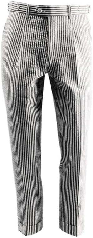 Men's Summer Seersucker Slim Fit Pants Flat Front Lightweight Sear Sucker Suit Separate Pants Trousers