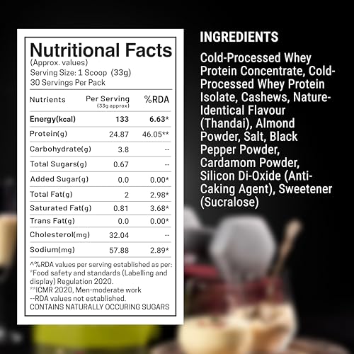 Image of Fuelled Whey Protein Powder Concentrate & Isolate with 24 g Protein, 5 g BCAA (15 Single Serve Sachets x 35 g) Lab Tested (Classic Thandai)
