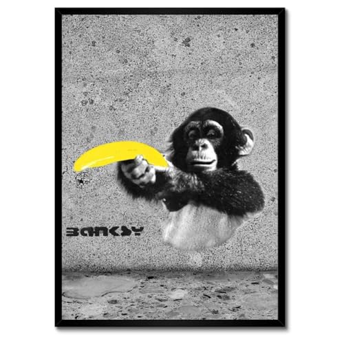 Cadre blanc Banksy Banana Monkey impression premium 50x70