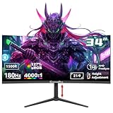 CronusPro 34 Zoll Ultrawide Curved Gaming Monitor UWQHD (3440 x 1440) 180 Hz, Höhenverstellbar, 21:9, 4000:1, 127% sRGB, 1500R, 1ms MPRT, AMD FreeSync, HDMI*2/DisplayPort*2, PC Bildschirm Schwarz