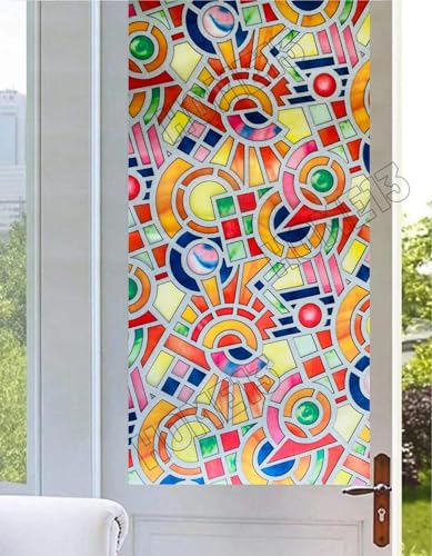 Image of HOME13 Frosted Glass Window Film Static Window Clings Decorative Film Window Privacy Film Vinyl Glass Covering Privacy Frosted Window Film for Home & Office (12x24 Inch, Geomatric Frosted)