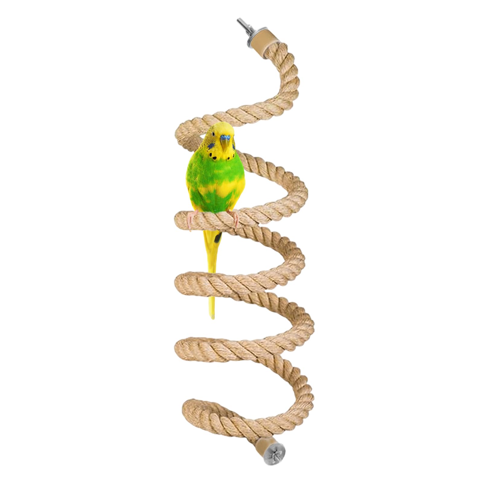 Seil-Sitzstange für Vögel,Vogelkäfig-Kletterseil-Spielzeugzubehör,biegbar,kletternd,biegbares natürliches Jute-Seil mit Kiefernholz und Edelstahlbefestigung,für Sittiche,Wellensittiche(150cm)