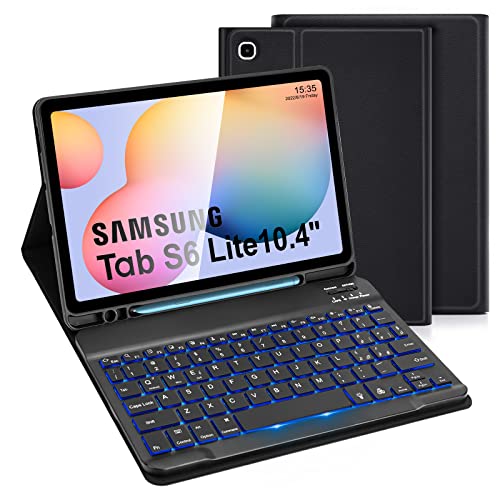 LAMA Custodia con Tastiera Retroilluminata per Galaxy Tab S6 Lite 2020 10.4in (SM-P610/P615), Cover per tablet sottile con Supporto per Penna S Integrato e Tastiera Wireless per Samsung Tab S6 Lite