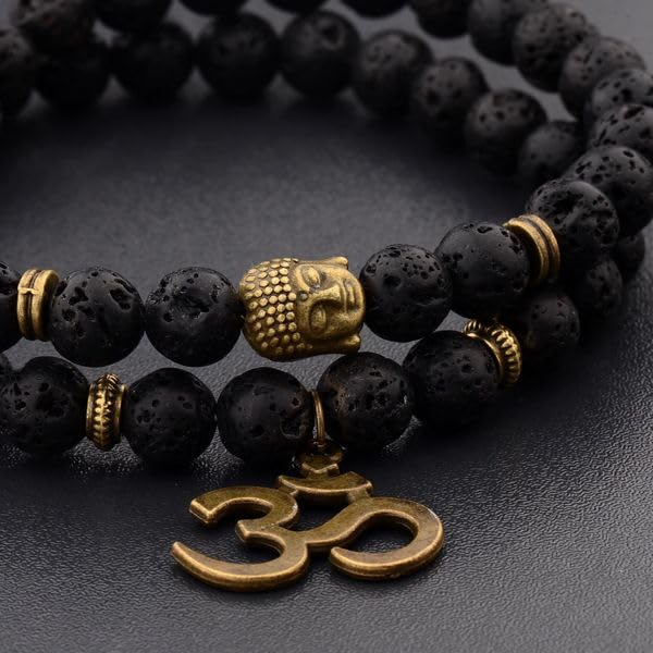 Image of Natural Volcanic Lava Om Buddha Bracelet