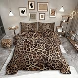 Homewish Braun Simuliertes Leopardenmuster Bettwäsche 135x200cm Geparden Bettwäsche-Set für Kinder Jungen Mädchen Erwachsene,Bauernhaus Tiere Leoparden Druck Bettbezug Schlafzimmer Dekor Mikrofaser