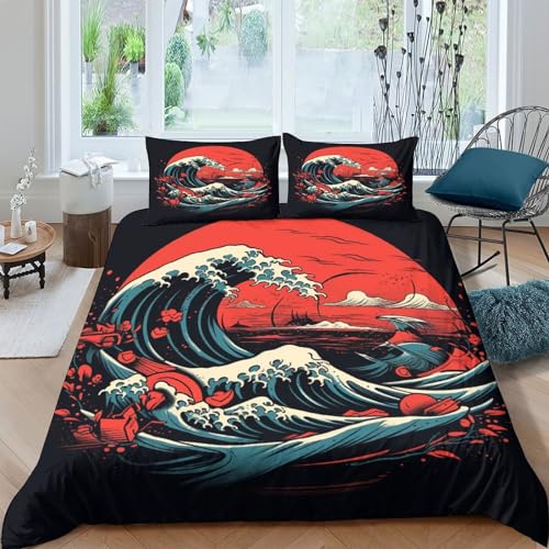 Ropa de Cama King de Olas del Mar Suave y Cómoda con Fundas de Almohada 220x240 2