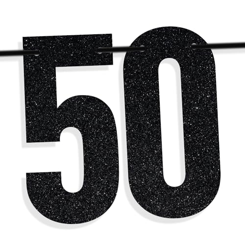 Image of Black Glitter Holy Shit You're 50 Banner, Happy 50th Birthday /Cheers to 50 Years /50 Years Loved & Blessed, Funny 50th Birthday Party Decorations Supplies