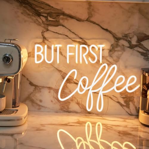 BUT FIRST Coffee Neon Sign - Adjustable Brightness LED Coffee Bar Sign for Cafe Shops Home Bars and Bedroom Decor Modern Cafe Bar USB Powered