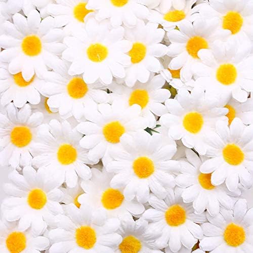 JOHOUSE Artificial Daisy, 200PCS Silk Daisy Artificial Gerber Daisy Artificial Chrysanthemum Daisy Flowers Heads for Wedding Decoration Home Decoration, 1.5inch, White