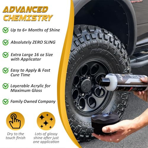 Apex Acrylic Tire Shine and Tire Shine Applicator - 16 oz Semi-Permanent - 6+ Months Durability - Easy to Apply - Fast Drying Car Tire Shine - No Sling - Glossy - Extreme Tire Dressing - Made in USA - Thumbnail 4