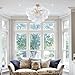 BeyPan Semi Flush Mount Bubble Ball Chandelier Lighting 20 Inch Gold Clear Ribbed Blown Glass Chandeliers Ceiling Light Fixtures for Bedroom, Living Room, Entry, Bathroom