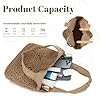 EVEOUT Sac Cabas en Raphia Tressé Femme été Grand Léger Boho Sac de Plage Tressé Léger Sac Fourre-Tout Paille Tissé pour Vacances(Marron) #3