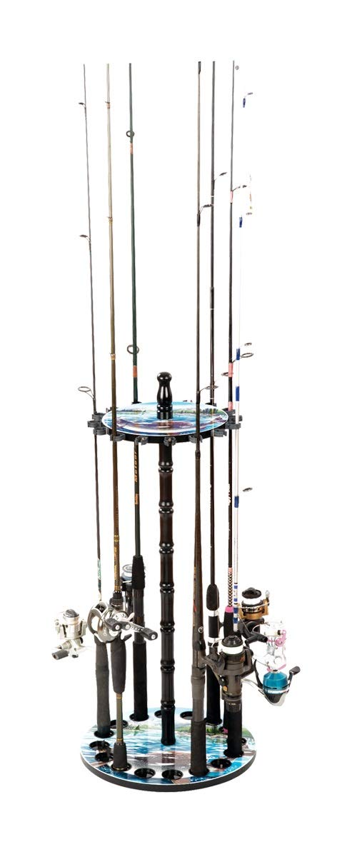 Zoogamo Wooden Fishing Rod Rack - 16 Rod Capacity for Any Freshwater/Saltwater Reel Combo with Dual Clips