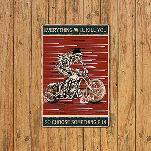 Ylafguv Skeleton Metal Tin Sign Vintage Funny Skull Metal Sign Decor For Women Men Retro Motorcycle Poster Paintings Metal Wall Decor For Home, Bedroom, Bar, Pub, Man Cave, Art Picture 12X 8 Inch #TOP7