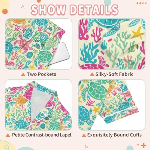 senya Seaweed Turtles Colorful Satin Summer Pajama Sets Silk Short Sleeve Button Down Sleepwear3