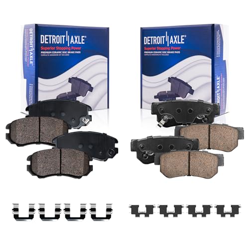 Image of Detroit Axle - Front Rear Brake Pads for Hyundai Elantra Sonata Tucson Kia Optima Sportage Magentis, Ceramic Brake Pads with Hardware Replacement