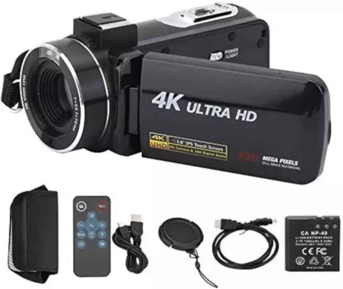 Digital 4K Video Camera Camcorder, 30MP with 16X Zoom, 3.0-Inch IPS Touch Screen, Wi-Fi, Night Vision, 32GB Storage, Remote Control for YouTube Vlogging, Black
